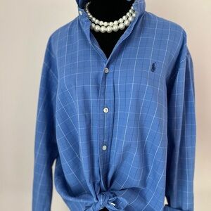 Ralph Lauren Blue Plaid Cotton Button-Down Shirt